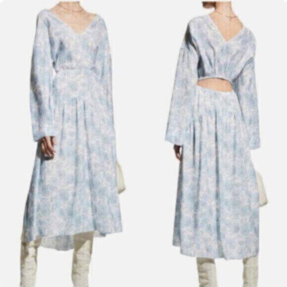 NWT Vince Dahlia Long Sleeve Double V Neck Cut Out Back Dress - Picture 4 of 15